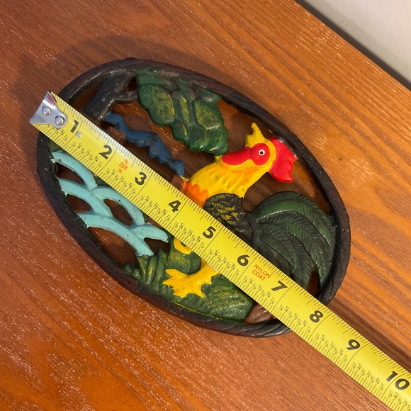 Cast Iron Painted Rooster Trivet with Colourful Farmyard Scene - Hot Pot Stand - Picture 14 of 16